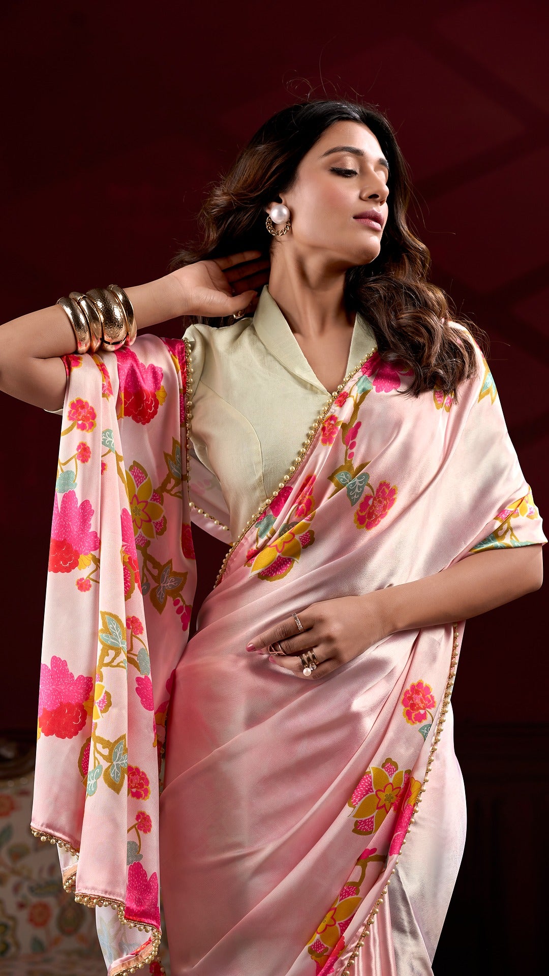 Elegant Satin Saree Collection - Floral Prints & Smooth Texture