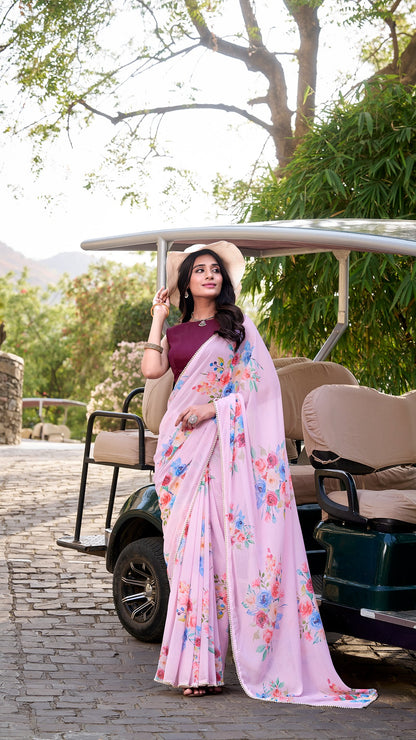 Elegant Floral Print Saree - Lightweight & Stylish