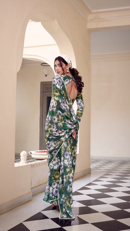 Elegant floral print saree