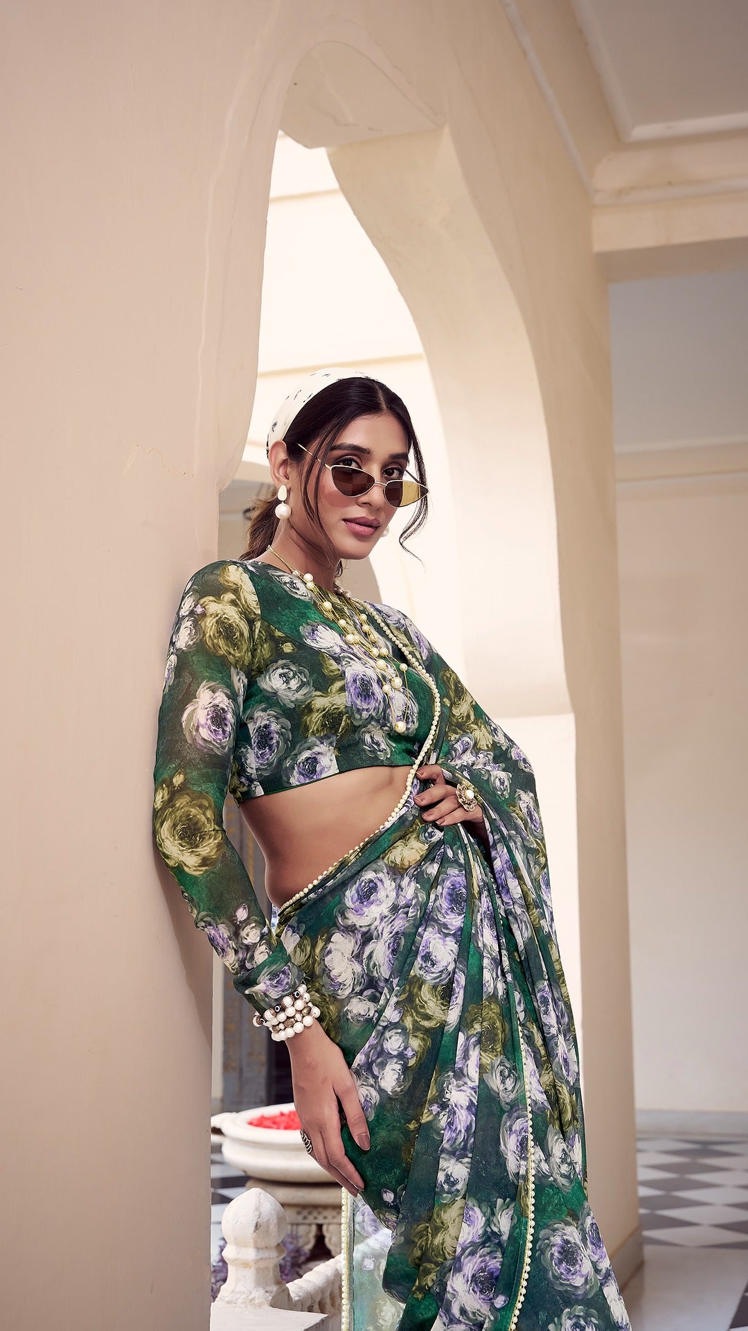Elegant floral print saree