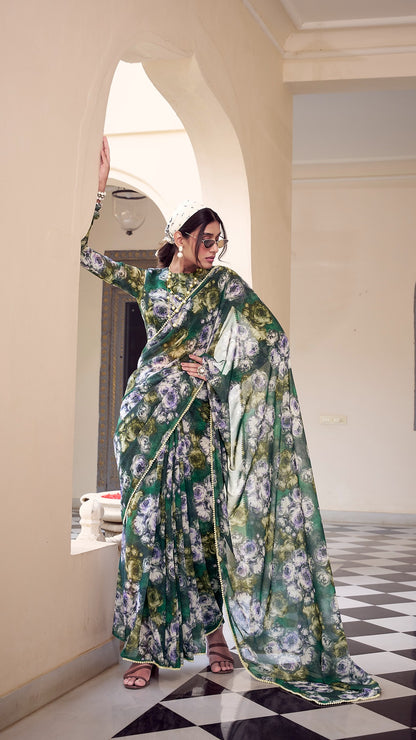 Elegant Floral Print Saree - Lightweight & Stylish