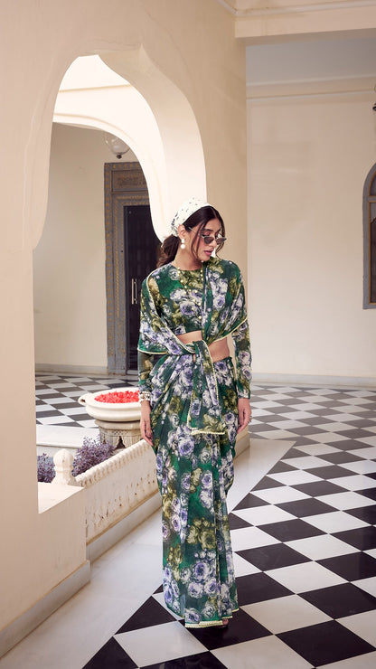 Elegant floral print saree