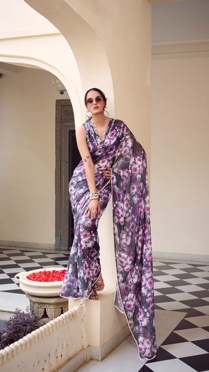 Elegant floral print saree