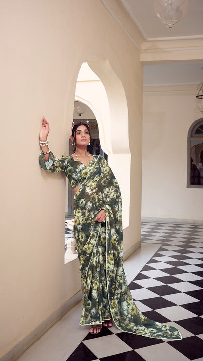 Elegant floral print saree