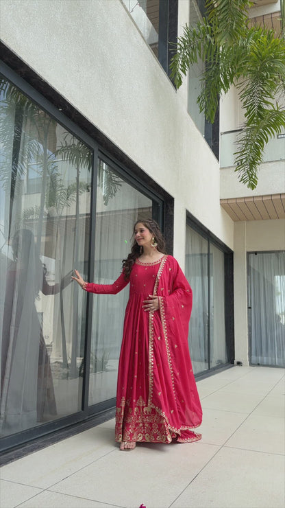 Embroidered Chinnon Gown Set | Indian Wedding Outfit
