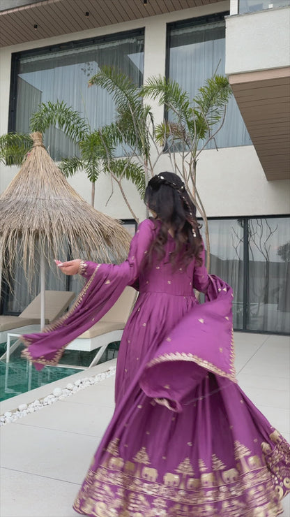 Embroidered Chinnon Gown Set | Indian Wedding Outfit