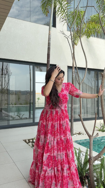Full Flair Gown – Premium Printed Georgette, Ultimate Flare Elegance