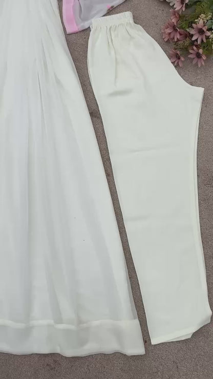 Embroidered Glam Party Wear Gown with Pink Floral Dupatta – Rangbhoomi Exclusive