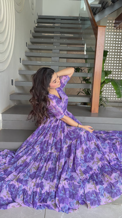 Full Flair Gown – Premium Printed Georgette, Ultimate Flare Elegance