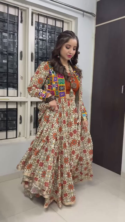 Kachchi Charm Festive Lehenga Choli Set with Shrug & Mirror Work