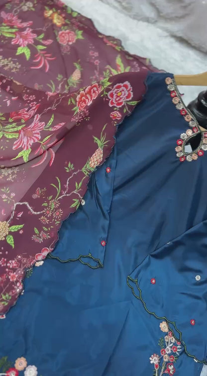 Designer Farsi Party Wear Embroidered Set with Dupatta