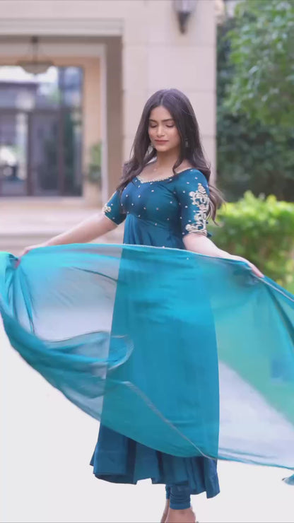 Morpankh Anarkali: Vichitra Silk Embroidered Dress