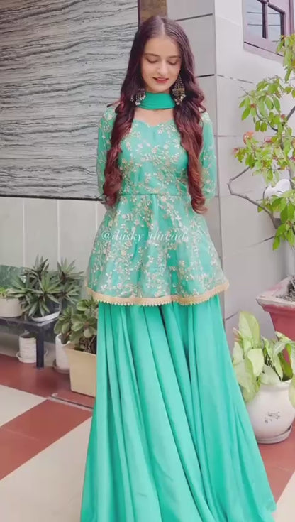 Elegant Mint Green Peplum Skirt Set for Special Occasions