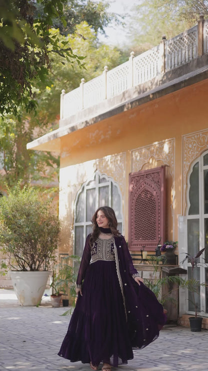 Embroidered Georgette Gown with Dupatta | Designer Collection