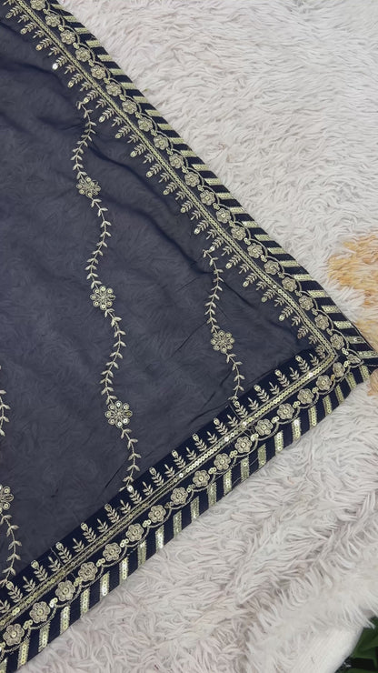 Glamorous Navy Blue Sharara Set with Heavy Embroidery – Party Wear