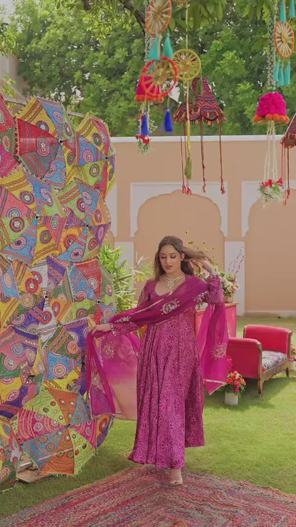 Elegant Digital Print Gown with Palazzo & Dupatta Set