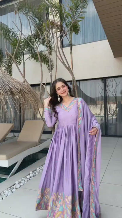 Embroidered Grace Gown & Dupatta – Luxe Fusion Wear for Modern Elegance