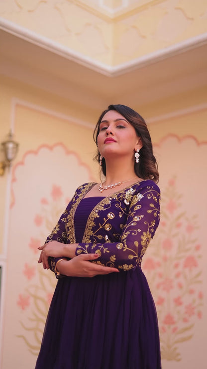Premium Sequined & Zari Embroidered Gown - Shop Now