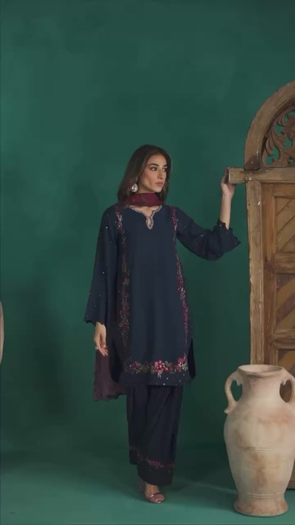 Designer Farsi Party Wear Embroidered Set with Dupatta