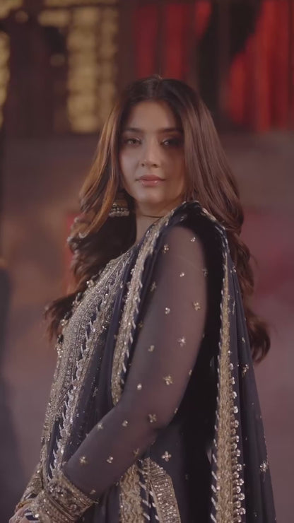 Glamorous Navy Blue Sharara Set with Heavy Embroidery – Party Wear