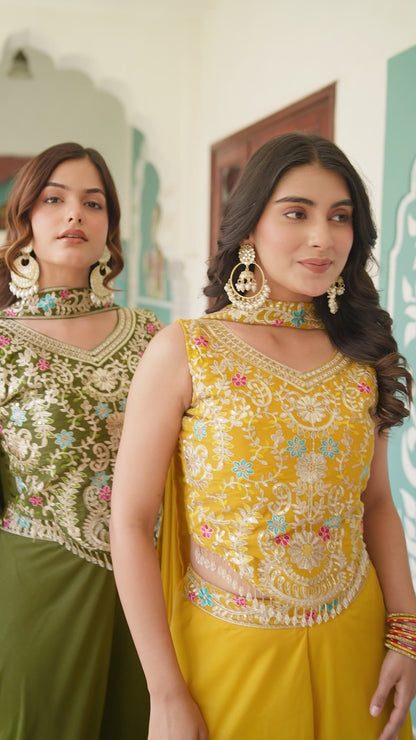 Chic Designer Embroidered Palazzo Co-ord Set with Dupatta