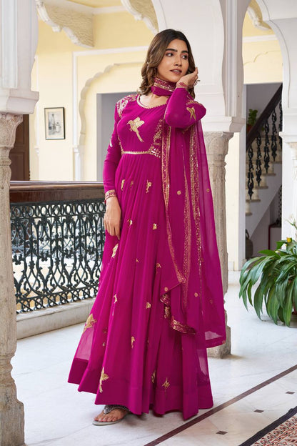 RangBhoomi Elegant Faux Georgette SP Series Gown Set with Thread and Sequin Detailing