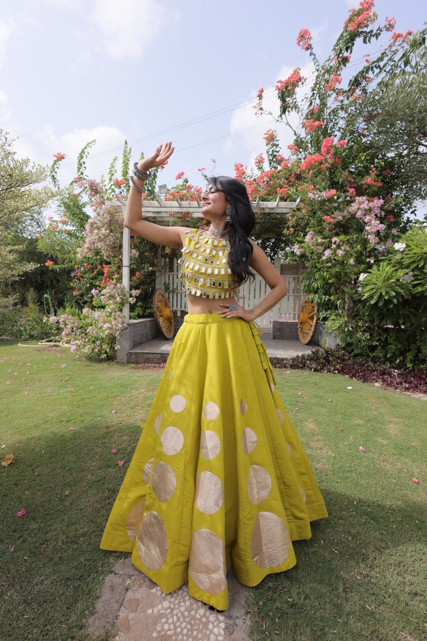 RangBhoomi Navratri Roman-Silk Lehenga Choli Set — Full-Stitched Festive Ensemble