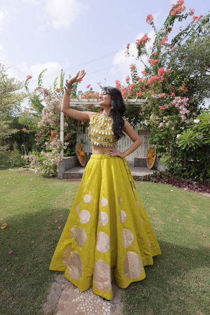 RangBhoomi Navratri Roman-Silk Lehenga Choli Set — Full-Stitched Festive Ensemble