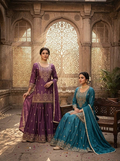 RangBhoomi Cinon Silk Embroidered Top, Lehenga & Dupatta Set - Elegant Festive Ensemble