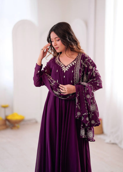 RangBhoomi Elegant Embroidered Mirror Anarkali Three-Piece Gown Set