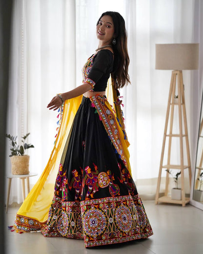 RangBhoomi Elegant Faux Georgette Mirror-Work Lehenga Set for Festive Celebrations