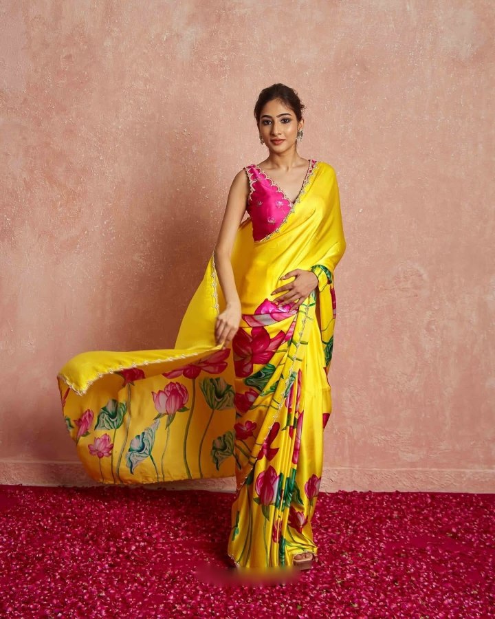 Ready To Wear Organza Silk Saree - Floral Printed