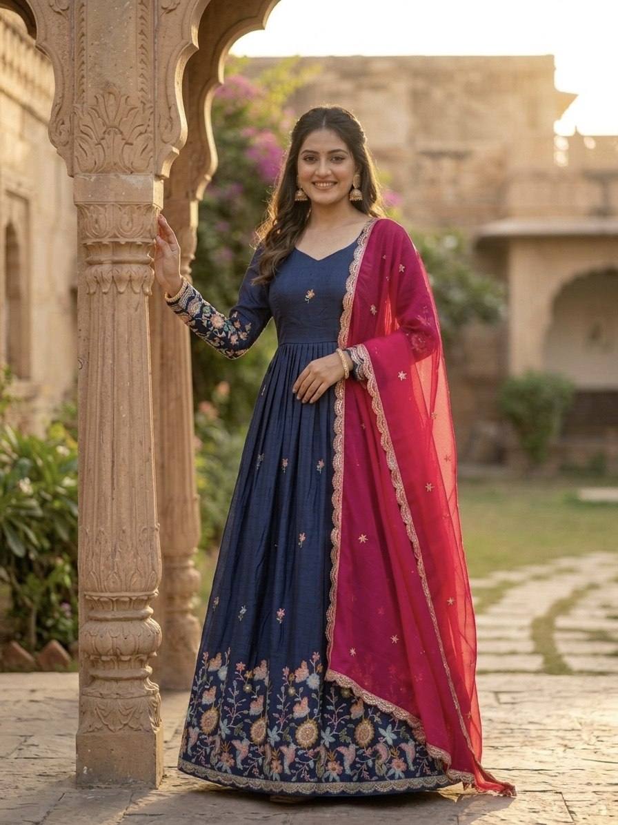 Elegant Fendi Silk Gown with Heavy Sequin and Zari Embroidery, Paired with Matching Dupatta – Collection 2026