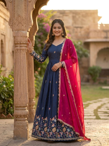 Elegant Fendi Silk Gown with Heavy Sequin and Zari Embroidery, Paired with Matching Dupatta – Collection 2026