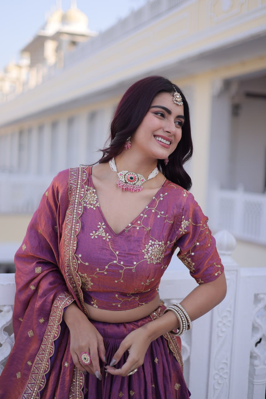 RangBhoomi Elegant Lehengha Choli Dupatta Set in YSL Silk with Sequins and Zari Embroidery