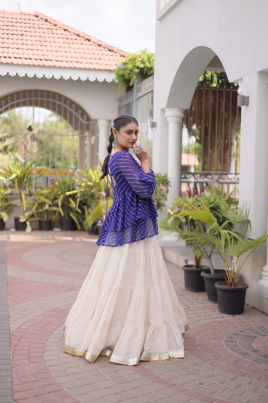 RangBhoomi Navratri Lehenga Choli Set — Kora Cotton Frill with Laheriya Print