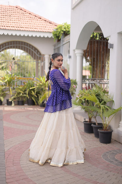 RangBhoomi Navratri Lehenga Choli Set — Kora Cotton Frill with Laheriya Print