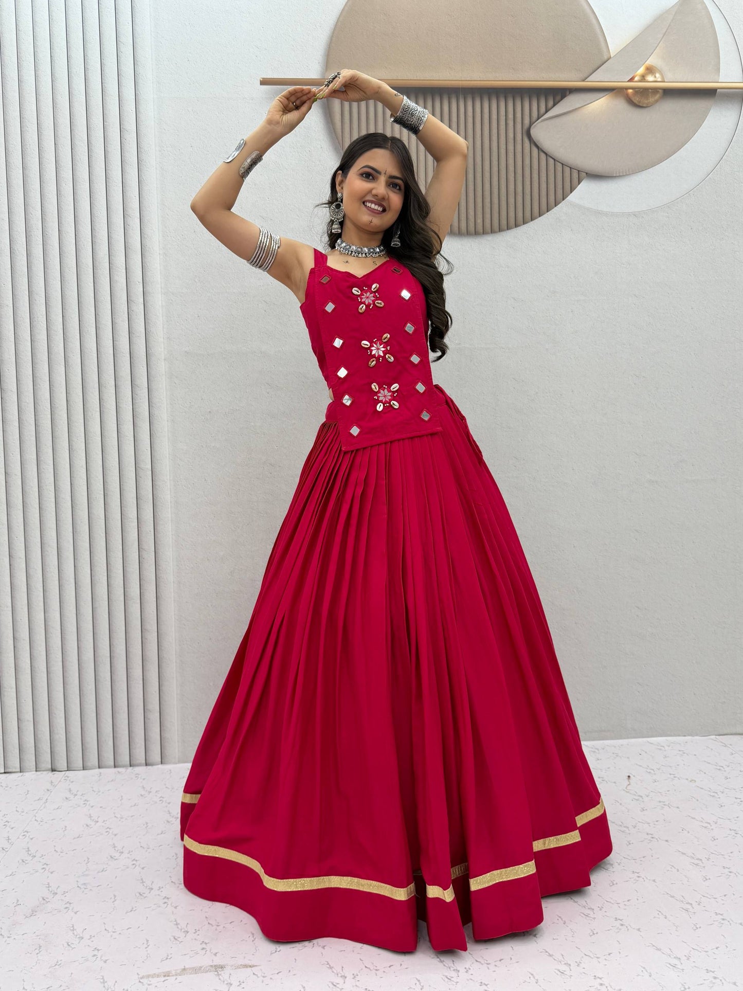RangBhoomi Navratri Special Big Flair Lehenga Choli - Pure Cotton Handwork Mirror Embellished