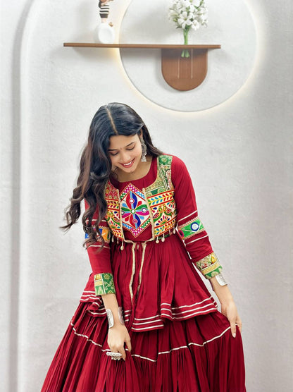 RangBhoomi Navratri Special Gamathi Work 9m Flair Pure Cotton Lehenga Choli - Fully Stitched