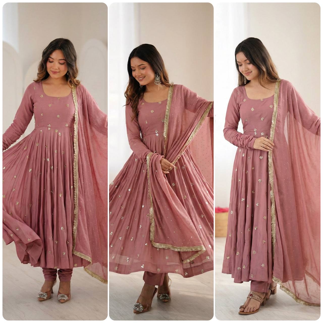Elegant Ready-to-Wear Designer Gown and Dupatta Set in Roman Silk with Exquisite Embroidery