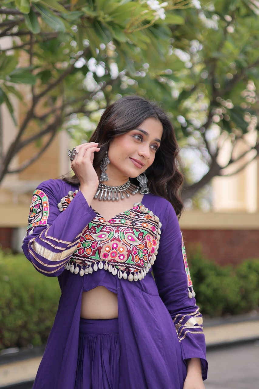 RangBhoomi Feather-Light Jacket Lehenga Set – Lotus Handwork, Long Jacket Ready-to-Wear