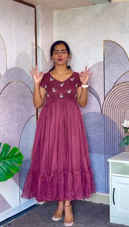 Summer Special Maggam Embroidered Kota Check Gown – Elegant Festive Wear by RangBhoomi