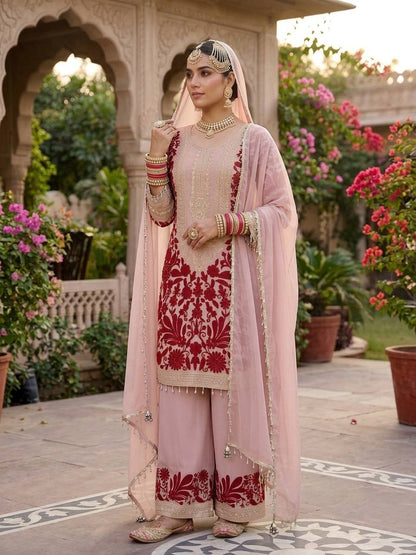 RangBhoomi Designer Party Top, Palazzo & Dupatta Set with Heavy Embroidery