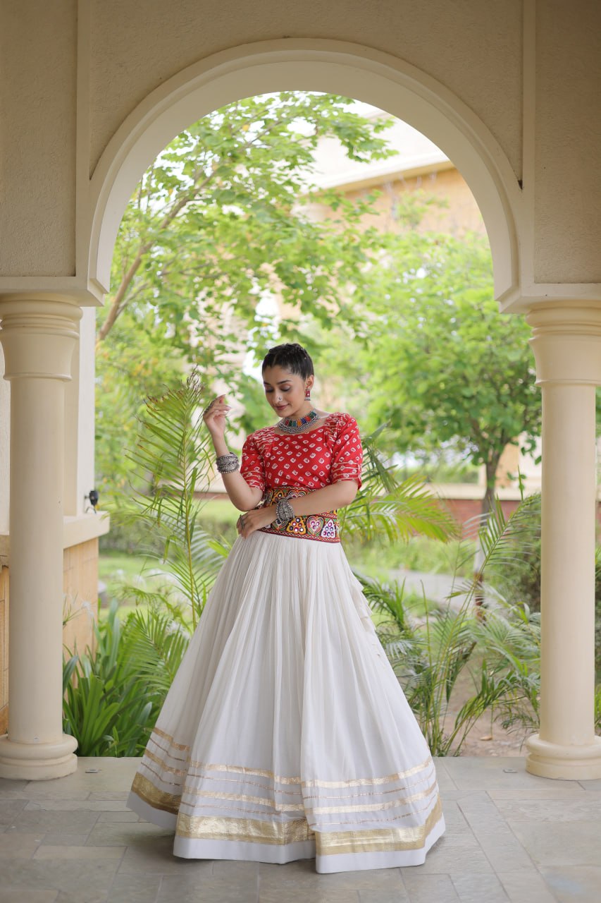 RangBhoomi Navratri Festive Lehenga Set - Cora Cotton & Bandhej Embroidered Blouse