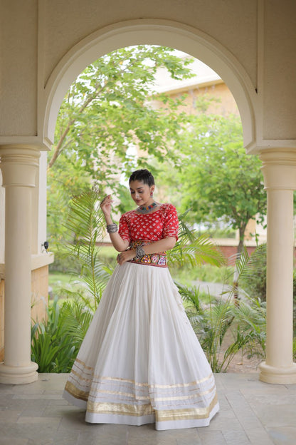 RangBhoomi Navratri Festive Lehenga Set - Cora Cotton & Bandhej Embroidered Blouse