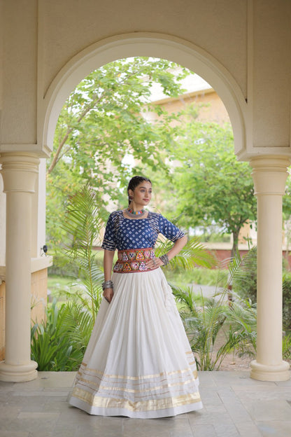 RangBhoomi Navratri Festive Lehenga Set - Cora Cotton & Bandhej Embroidered Blouse