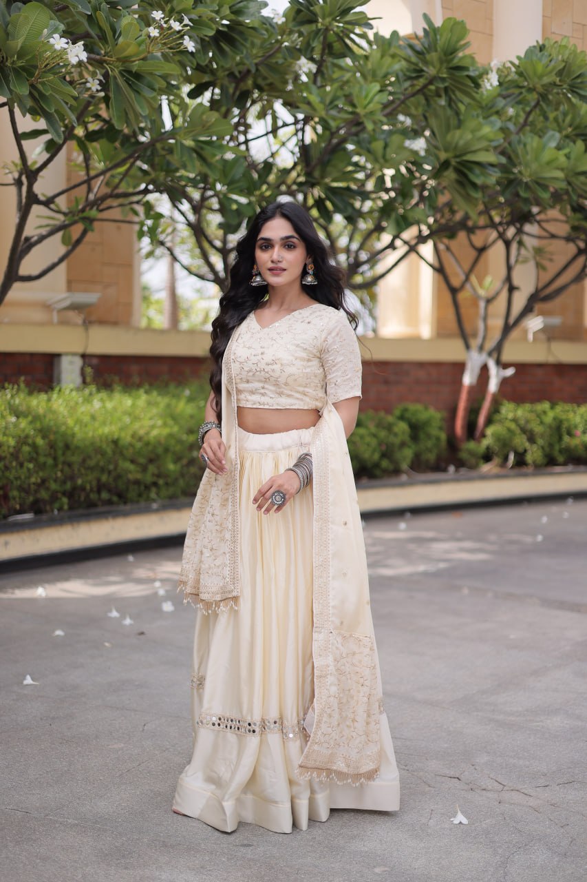 RangBhoomi Glory Satin Embroidered Lehenga Choli Set - Full-Stitched Lehenga with Designer Dupatta