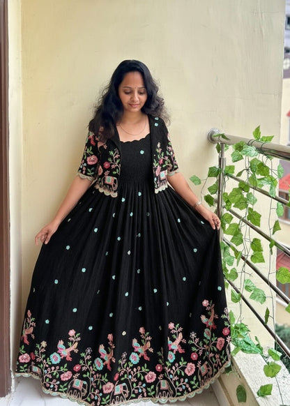 Rose Motif Anarkali Gown with Embroidery