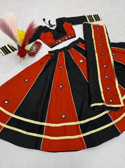 RangBhoomi Navratri Mirror-Work Roman Silk Lehenga Choli - 6+ Meter Flair