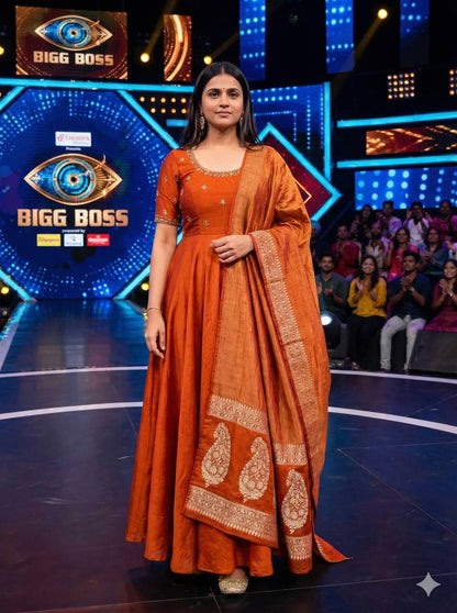 Beautiful Maggam Work Gown with Tissue Dupatta